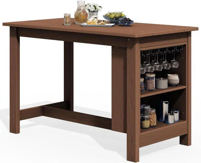 Main image of Outdoor Bar Table, All Weather HDPE 36" Counter Height Dining Table with Storage and Wine Rack for Patio, Garden, Backyard, Balcony, Poolside, Brown