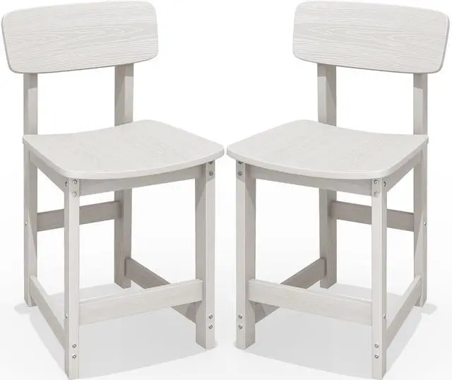 Main image of Outdoor Bar Stools Set of 2, All Weather HDPE 25" Counter Height Bar Stools with Back, Outdoor Armless Barstools for Patio, Garden, Backyard, Balcony, Poolside, White