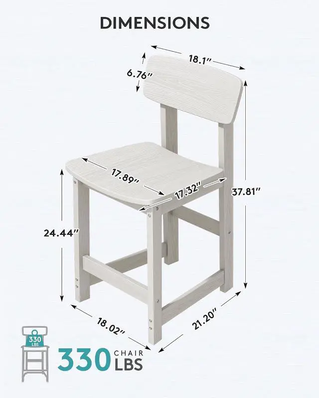 Alt view image 2 of 7 - Outdoor Bar Stools Set of 2, All Weather HDPE 25" Counter Height Bar Stools with Back, Outdoor Armless Barstools for Patio, Garden, Backyard, Balcony, Poolside, White