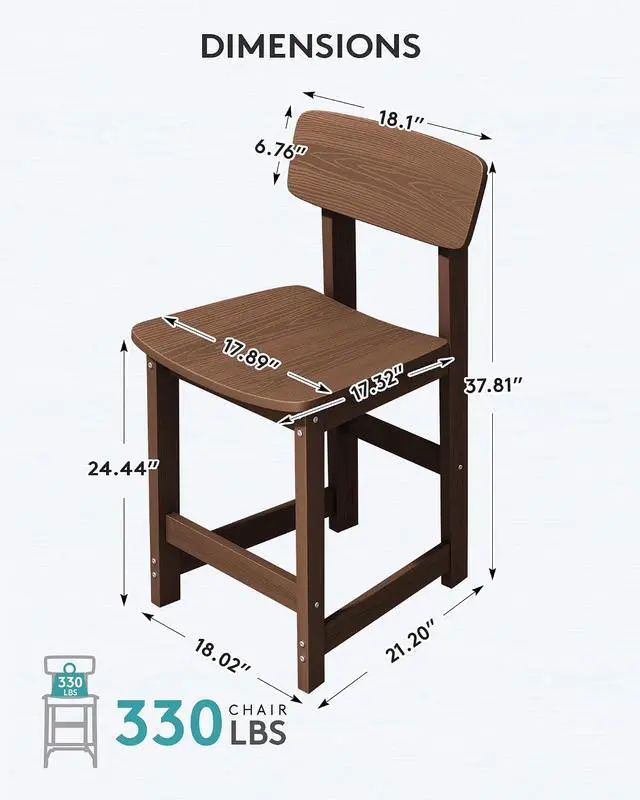 Alt view image 2 of 7 - Outdoor Bar Stools Set of 2, All Weather HDPE 25" Counter Height Bar Stools with Back, Outdoor Armless Barstools for Patio, Garden, Backyard, Balcony, Poolside, Brown