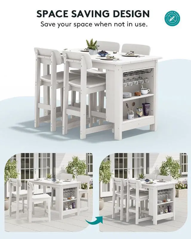 Alt view image 5 of 7 - Outdoor Bar Stools Set of 2, All Weather HDPE 25" Counter Height Bar Stools with Back, Outdoor Armless Barstools for Patio, Garden, Backyard, Balcony, Poolside, White