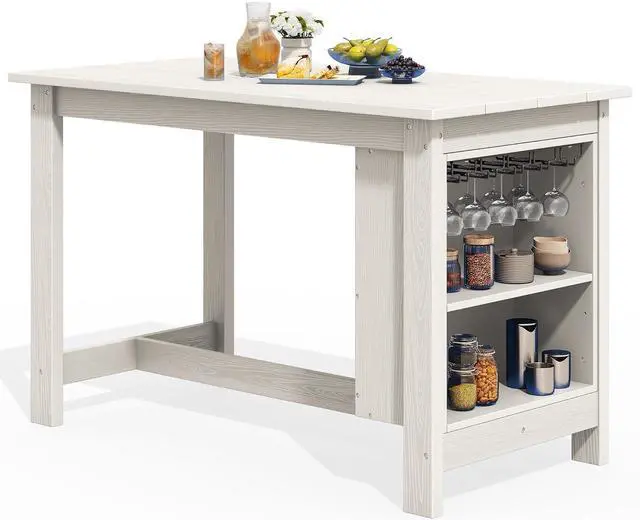 Main image of Outdoor Bar Table, All Weather HDPE 36" Counter Height Dining Table with Storage and Wine Rack for Patio, Garden, Backyard, Balcony, Poolside, White