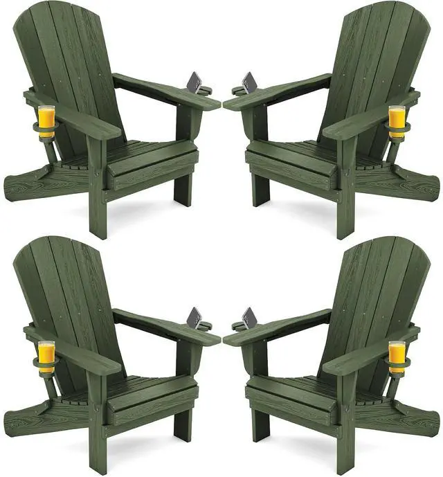 Main image of Adirondack Chair with Cup Holders - Composite Adirondack Chairs Set of 4 HDPE Outdoor Chairs All Weather Use- Avocado