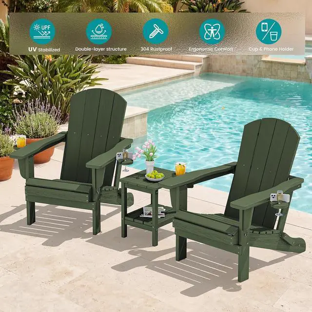 Alt view image 2 of 7 - Adirondack Chair with Cup Holders - Composite Adirondack Chairs Set of 4 HDPE Outdoor Chairs All Weather Use- Avocado