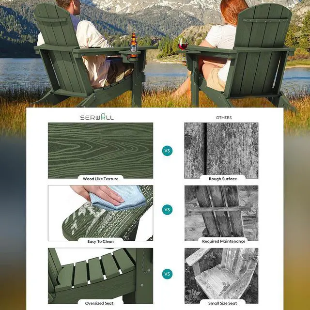Alt view image 3 of 7 - Adirondack Chair with Cup Holders - Composite Adirondack Chairs Set of 4 HDPE Outdoor Chairs All Weather Use- Avocado