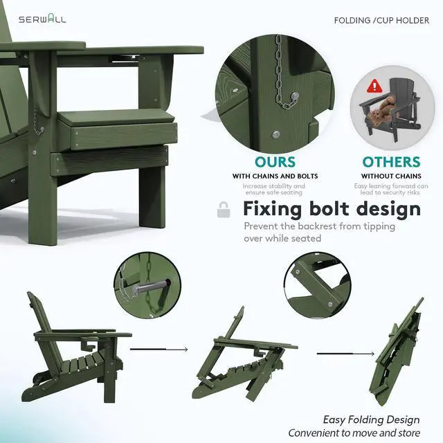 Alt view image 4 of 7 - Adirondack Chair with Cup Holders - Composite Adirondack Chairs Set of 4 HDPE Outdoor Chairs All Weather Use- Avocado