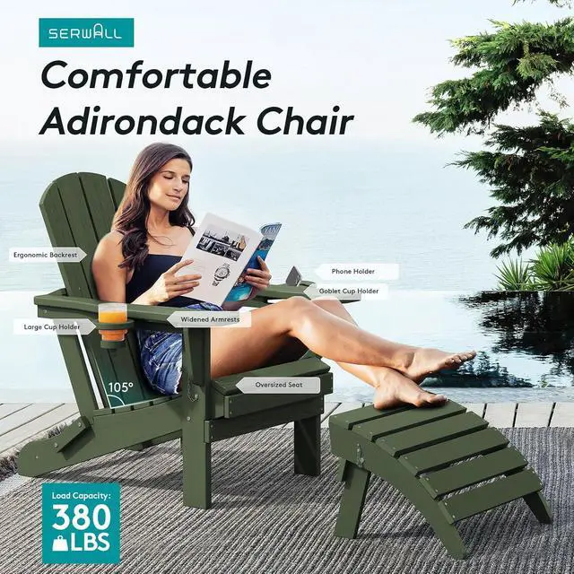 Alt view image 6 of 7 - Adirondack Chair with Cup Holders - Composite Adirondack Chairs Set of 4 HDPE Outdoor Chairs All Weather Use- Avocado