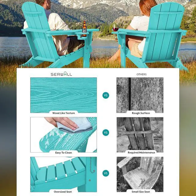Alt view image 3 of 7 - Adirondack Chair with Cup Holders - Composite Adirondack Chairs Set of 4 HDPE Outdoor Chairs All Weather Use- Aruba