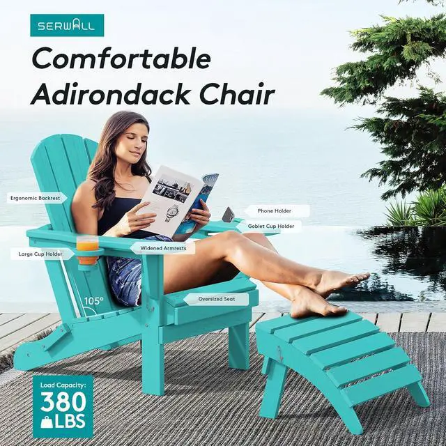 Alt view image 6 of 7 - Adirondack Chair with Cup Holders - Composite Adirondack Chairs Set of 4 HDPE Outdoor Chairs All Weather Use- Aruba