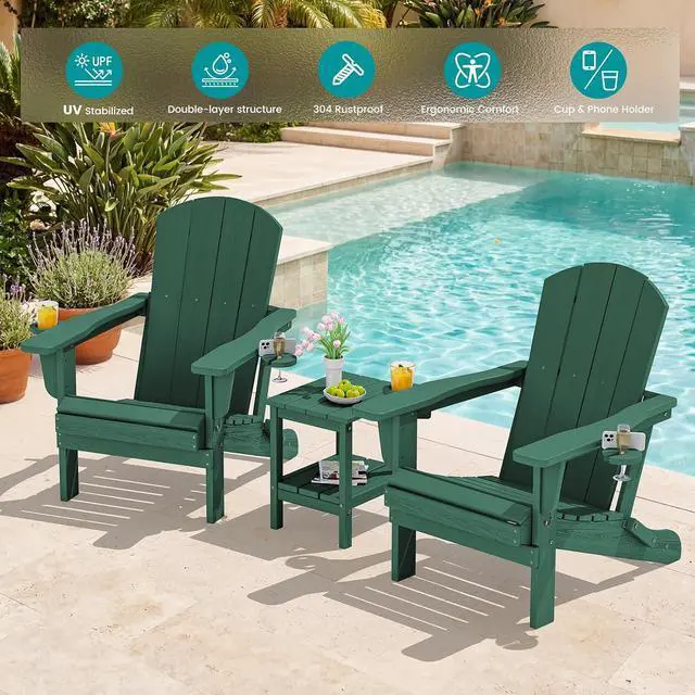 Alt view image 2 of 7 - Adirondack Chair with Cup Holders - Composite Adirondack Chairs Set of 4 HDPE Outdoor Chairs All Weather Use- Green