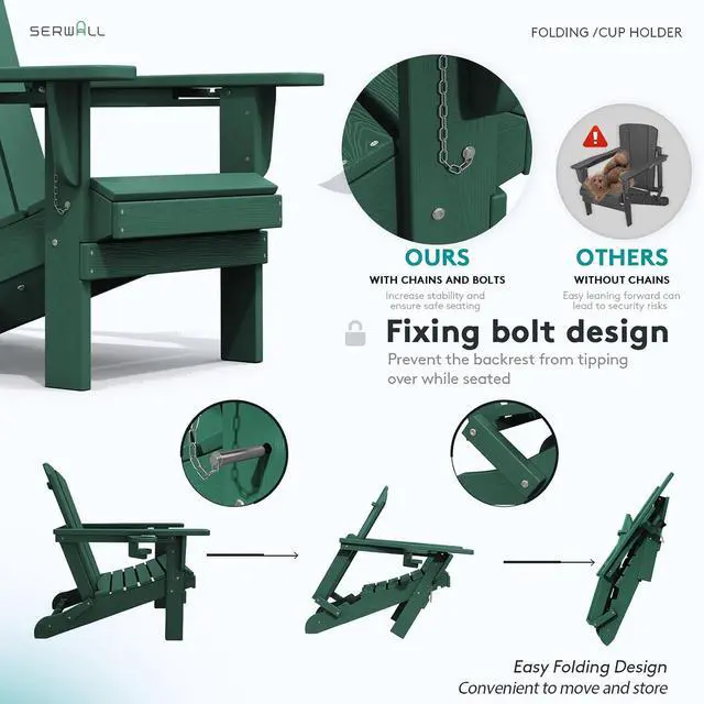 Alt view image 4 of 7 - Adirondack Chair with Cup Holders - Composite Adirondack Chairs Set of 4 HDPE Outdoor Chairs All Weather Use- Green