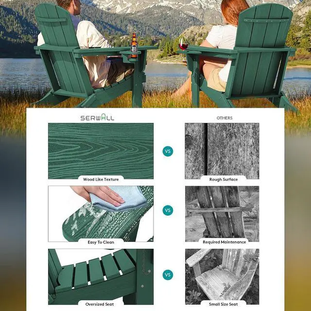 Alt view image 3 of 7 - Adirondack Chair with Cup Holders - Composite Adirondack Chairs Set of 4 HDPE Outdoor Chairs All Weather Use- Green
