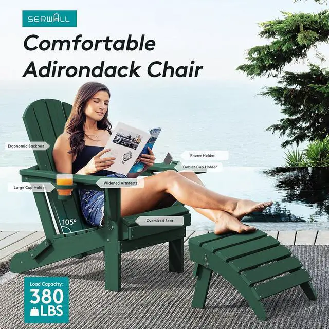 Alt view image 6 of 7 - Adirondack Chair with Cup Holders - Composite Adirondack Chairs Set of 4 HDPE Outdoor Chairs All Weather Use- Green