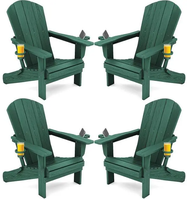 Main image of Adirondack Chair with Cup Holders - Composite Adirondack Chairs Set of 4 HDPE Outdoor Chairs All Weather Use- Green