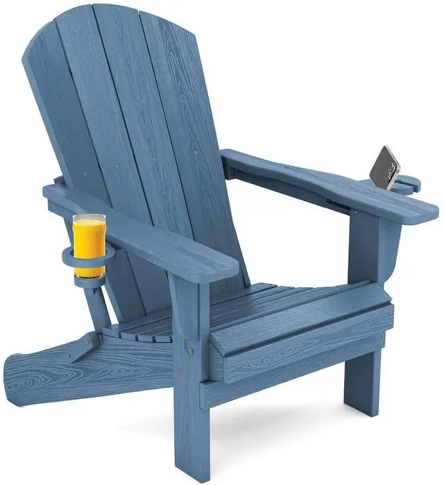 Main image of Folding Adirondack Chair, HDPE Adirondack Chairs, Plastic Outdoor Chairs- Looks Exactly Like Real Wood- Navy