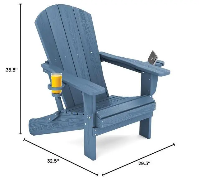 Alt view image 2 of 7 - Folding Adirondack Chair, HDPE Adirondack Chairs, Plastic Outdoor Chairs- Looks Exactly Like Real Wood- Navy