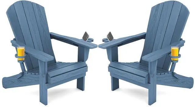 Main image of Folding Adirondack Chair, HDPE Adirondack Chairs Set of 2, Plastic Outdoor Chairs- Looks Exactly Like Real Wood- Navy