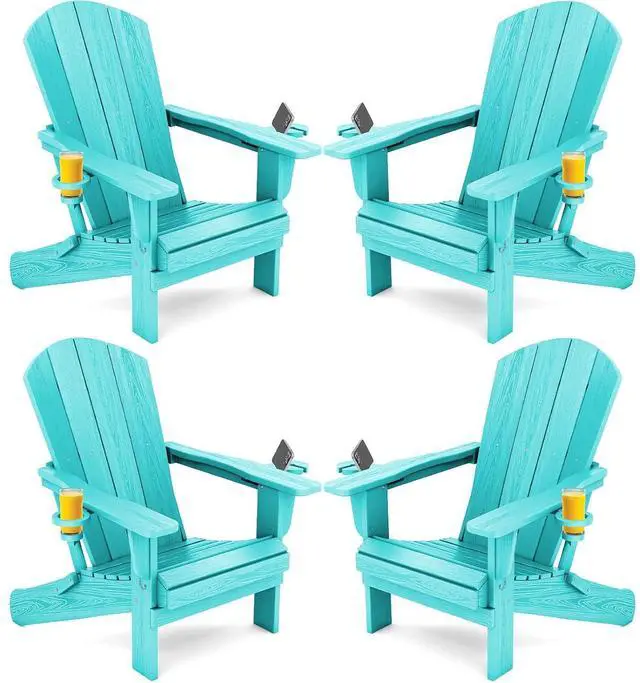Main image of Adirondack Chair with Cup Holders - Composite Adirondack Chairs Set of 4 HDPE Outdoor Chairs All Weather Use- Aruba