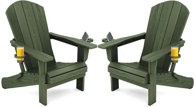 Main image of Adirondack Chair with Cup Holders - Composite Adirondack Chairs Set of 2 HDPE Outdoor Chairs All Weather Use- Avocado