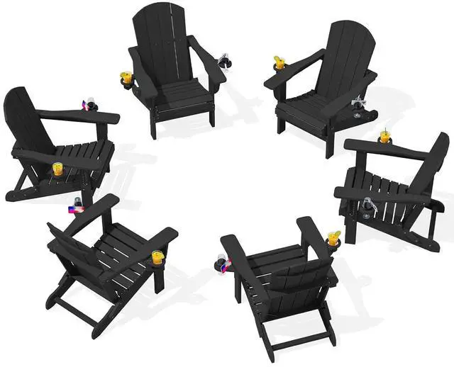 Main image of HDPE Folding Adirondack Chair with Dual Cup Holder - Composite Adirondack Chair Set of 6- Black