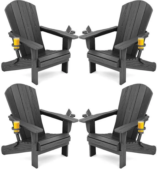 Main image of Foldable Adirondack Chair Set of 4, HDPE Adirondack Chair with Wood-Texture-Gray