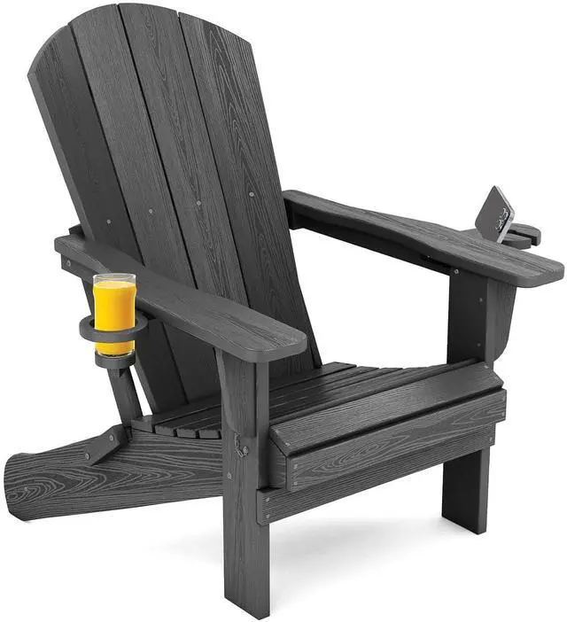 Main image of Foldable Adirondack Chair, HDPE Adirondack Chair with Wood-Texture-Gray