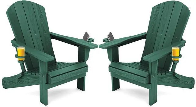 Main image of Adirondack Chair with Cup Holders - Composite Adirondack Chairs Set of 2 HDPE Outdoor Chairs All Weather Use- Green