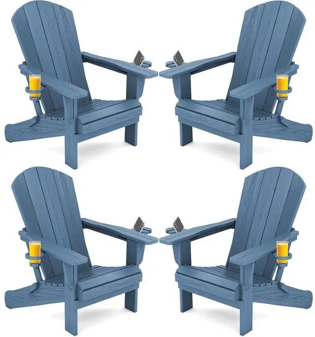 Main image of Folding Adirondack Chair, HDPE Adirondack Chairs Set of 4, Plastic Outdoor Chairs- Looks Exactly Like Real Wood- Navy