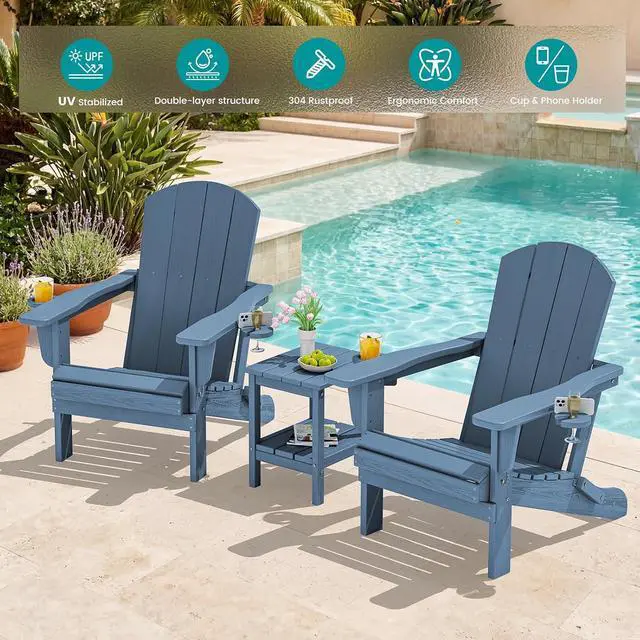 Alt view image 6 of 7 - Folding Adirondack Chair, HDPE Adirondack Chairs Set of 4, Plastic Outdoor Chairs- Looks Exactly Like Real Wood- Navy