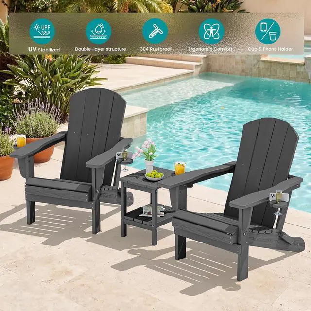 Alt view image 2 of 7 - Foldable Adirondack Chair Set of 4, HDPE Adirondack Chair with Wood-Texture-Gray