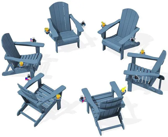 Main image of Folding Adirondack Chair, HDPE Adirondack Chairs Set of 6, Plastic Outdoor Chairs- Looks Exactly Like Real Wood- Navy