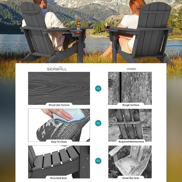 Alt view image 3 of 7 - Foldable Adirondack Chair Set of 4, HDPE Adirondack Chair with Wood-Texture-Gray