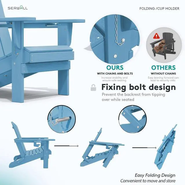 Alt view image 5 of 7 - Adirondack Chair with Cup Holders - Composite Adirondack Chairs HDPE Outdoor Chairs All Weather Use- Light Blue