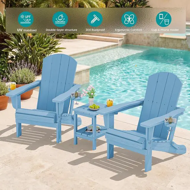 Alt view image 2 of 7 - Adirondack Chair with Cup Holders - Composite Adirondack Chairs HDPE Outdoor Chairs All Weather Use- Light Blue