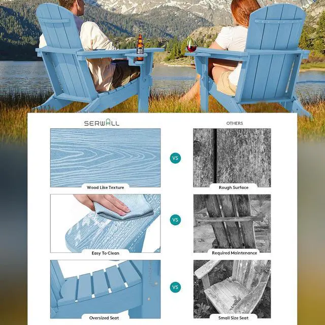 Alt view image 4 of 7 - Adirondack Chair with Cup Holders - Composite Adirondack Chairs HDPE Outdoor Chairs All Weather Use- Light Blue