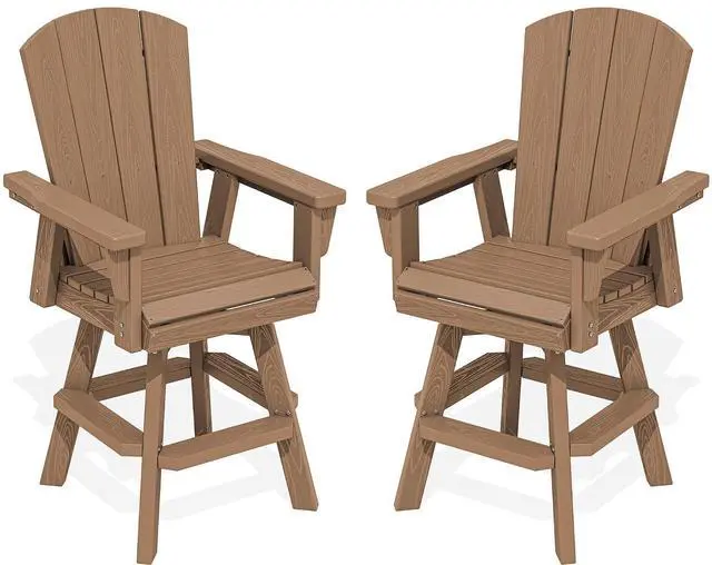 Main image of Swivel Adirondack Barstools Set of 2, HDPE Outdoor Swivel Bar Chairs Set of 2 for Patio, Poolside, Garden, Brown