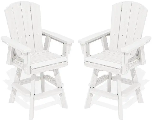 Main image of Swivel Adirondack Barstools Set of 2, HDPE Outdoor Swivel Bar Chairs Set of 2 for Patio, Poolside, Garden, White