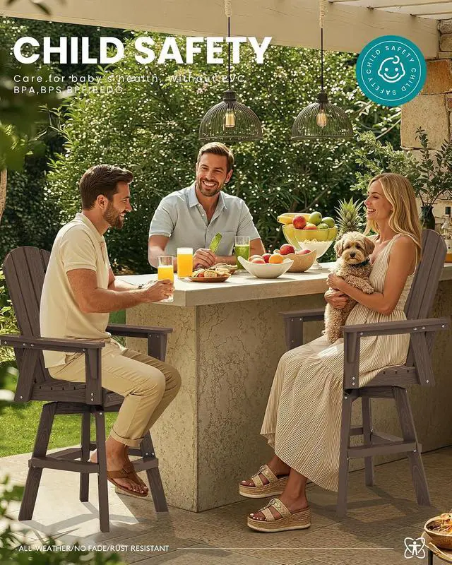 Alt view image 5 of 7 - HDPE Swivel Adirondack Bar Chair, Swivel Balcony Adirondack Chair, Outdoor Bar Height Barstools for Bistro, Poolside, Garden, Coffee