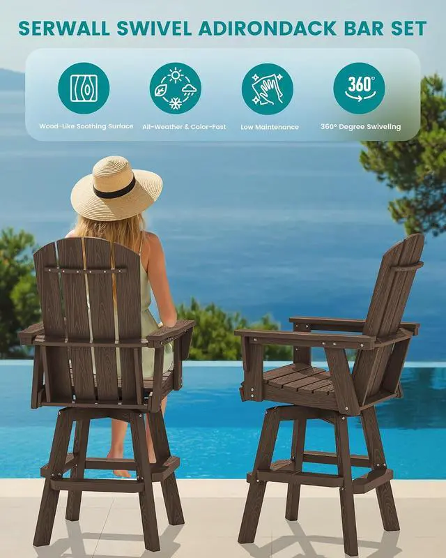 Alt view image 6 of 7 - HDPE Swivel Adirondack Bar Chair, Swivel Balcony Adirondack Chair, Outdoor Bar Height Barstools for Bistro, Poolside, Garden, Coffee