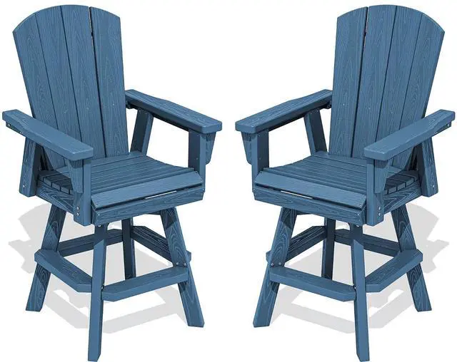 Main image of Swivel Adirondack Bar Chairs Set of 2, HDPE Outdoor Swivel Barstools Chairs Set of 2 for Bistro, Poolside, Garden, Blue