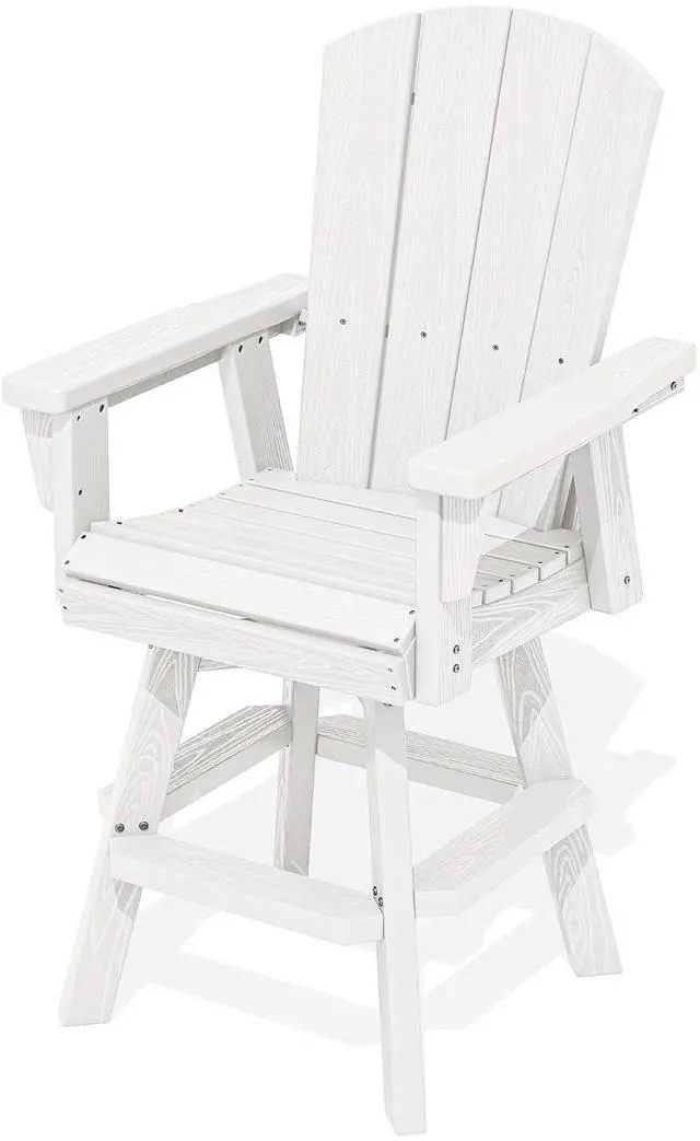 Main image of HDPE Swivel Adirondack Bar Chair, Swivel Balcony Adirondack Chair, Outdoor Bar Height Barstools for Bistro, Poolside, Garden, White