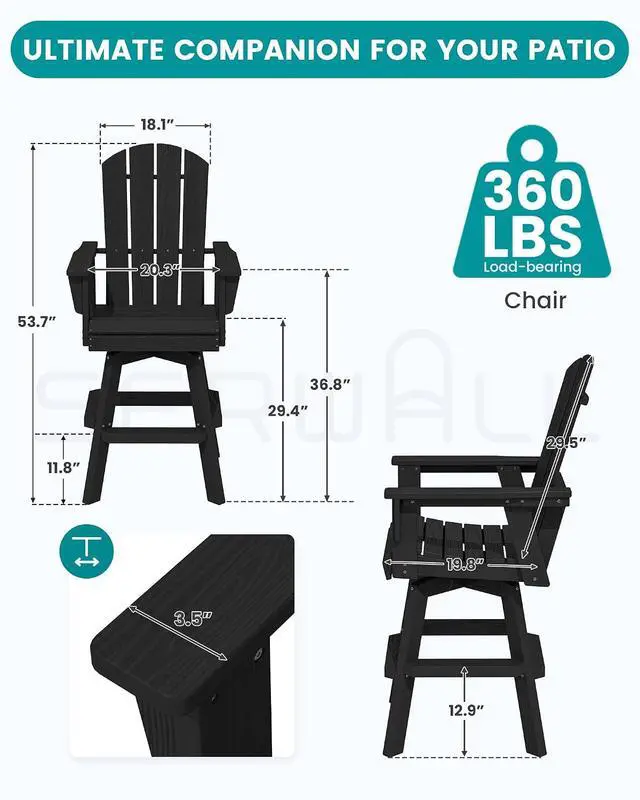 Alt view image 2 of 7 - Swivel Adirondack Bar Chairs Set of 4, Black