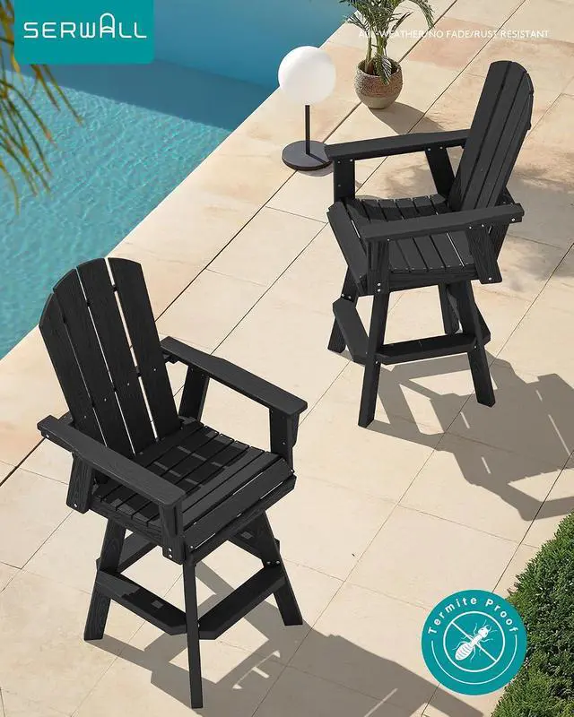 Alt view image 7 of 7 - Swivel Adirondack Bar Chairs Set of 4, Black