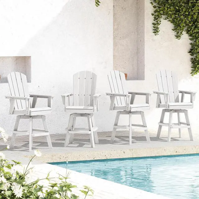 Main image of Swivel Adirondack Bar Chairs Set of 4, HDPE Outdoor Swivel Barstools Chairs Set of 4 for Bistro, Poolside, Garden, White