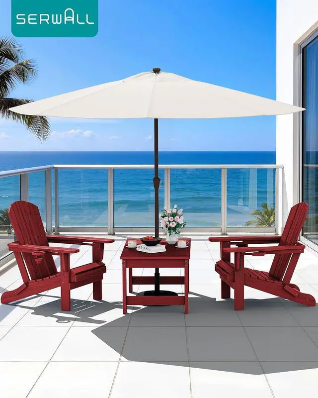 Alt view image 2 of 7 - Outdoor Coffee Table with 1.69" Umbrella Hole, HDPE Patio Coffee Table for Outside, Rectangle, Red