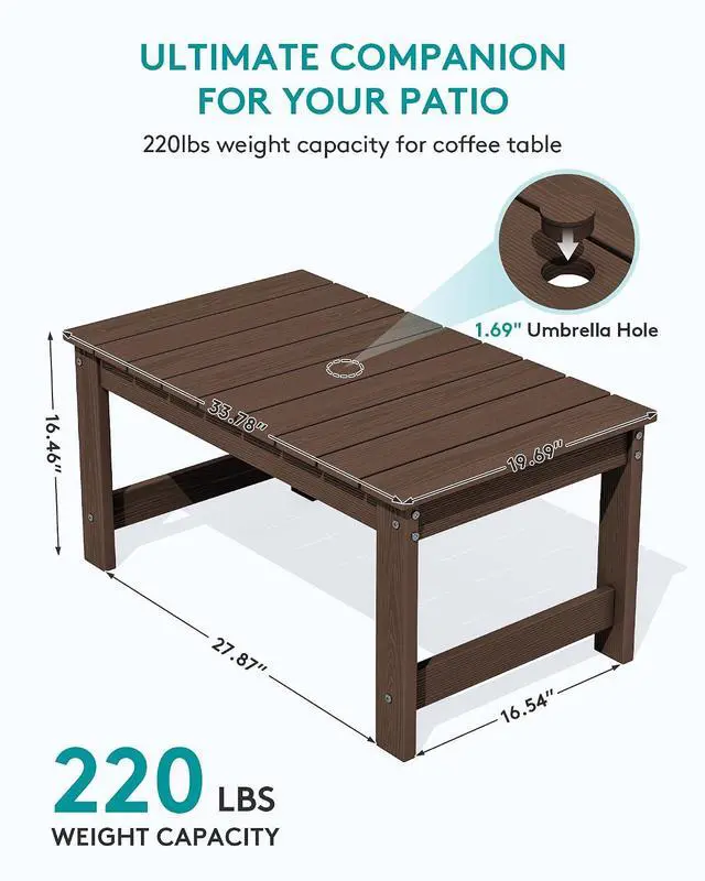 Alt view image 3 of 7 - Outdoor Coffee Table with 1.69" Umbrella Hole, HDPE Patio Coffee Table for Outside, Rectangle, Coffee
