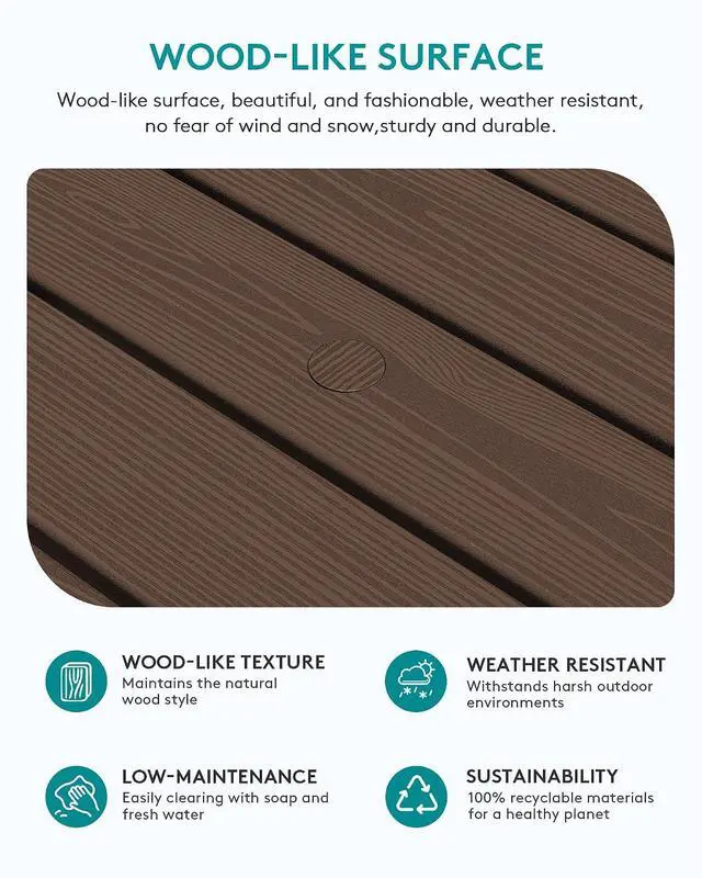 Alt view image 4 of 7 - Outdoor Coffee Table with 1.69" Umbrella Hole, HDPE Patio Coffee Table for Outside, Rectangle, Coffee