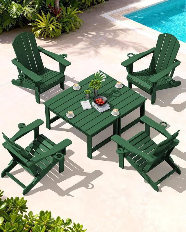 Alt view image 2 of 7 - Outdoor Coffee Table with 1.69" Umbrella Hole, HDPE Patio Coffee Table for Outside, Rectangle, Green