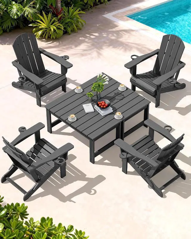 Alt view image 2 of 7 - Outdoor Coffee Table with 1.69" Umbrella Hole, HDPE Patio Coffee Table for Outside, Rectangle, Gray