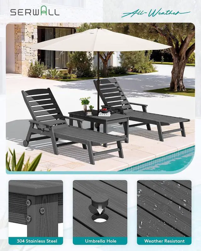 Alt view image 5 of 7 - Outdoor Coffee Table with 1.69" Umbrella Hole, HDPE Patio Coffee Table for Outside, Rectangle, Gray